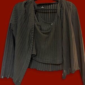 BLACK RIBBED CARDIGAN SET